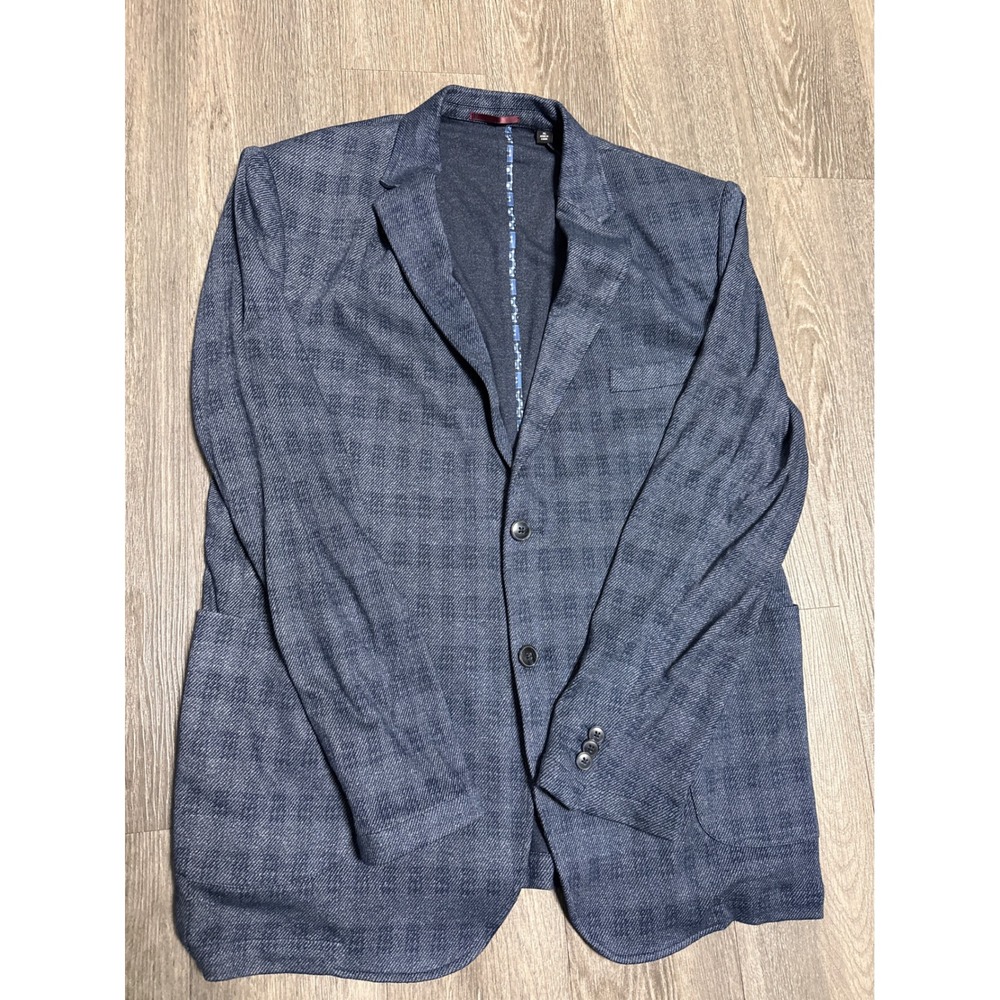 Johnston & Murphy XC Flex Mens XL Blue Plaid Knit Blazer Sport Coat 49-1814